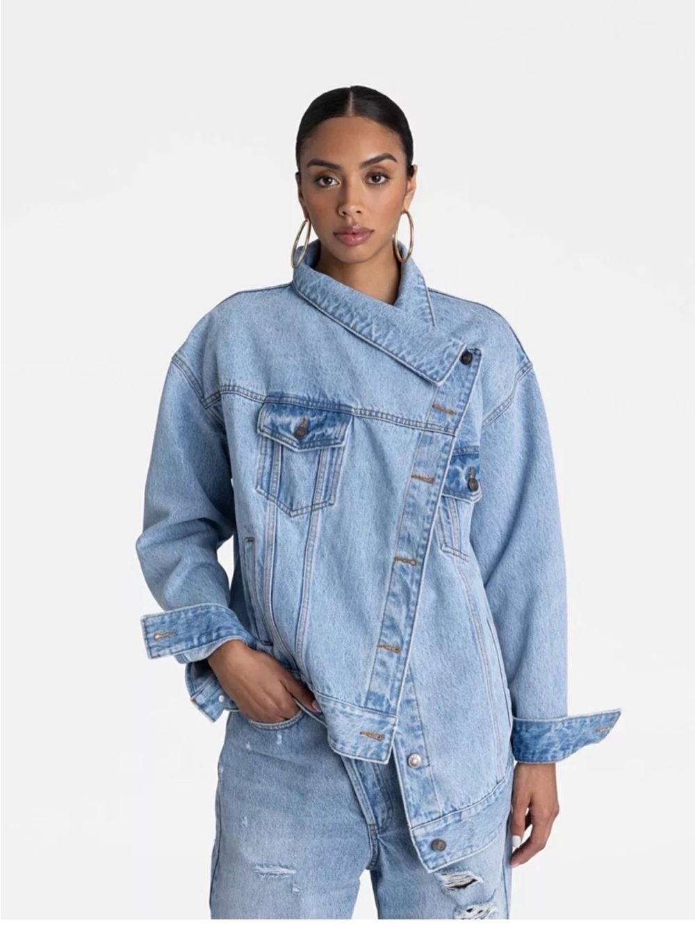 KBB; KAHLANA : Light  Wash Asymmetrical Denim Jacket NWT